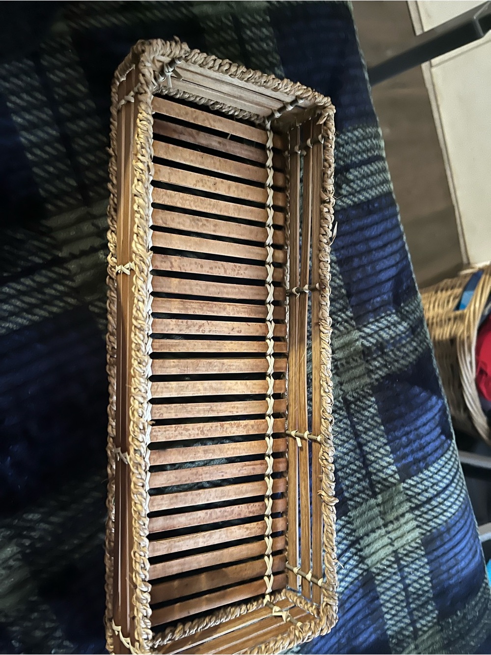 Woven Bamboo & Rattan Rectangular Tray - Natural Brown